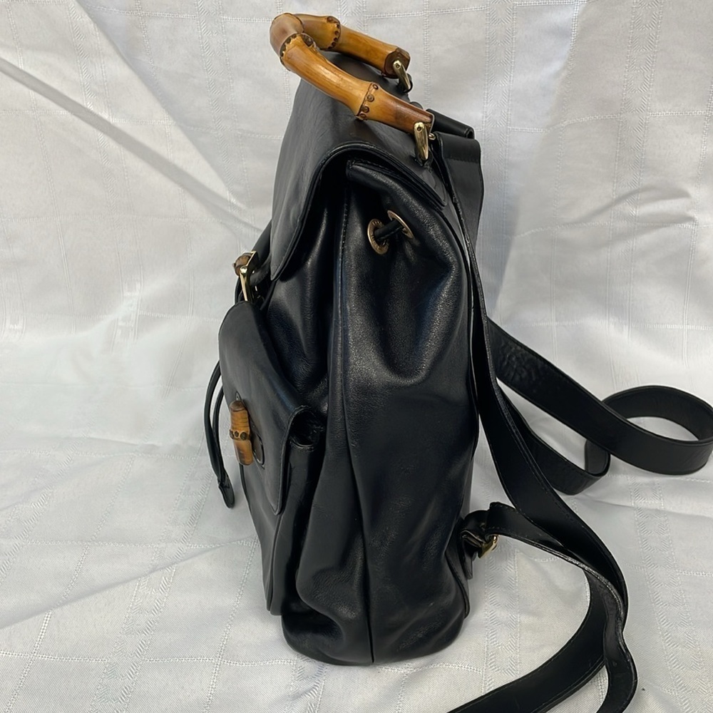 Gucci Leather Bamboo Backpack Black Designer Luxury Rucksack Twin Pocket - Picture 6 of 17